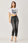HIGH RISE FRAYED HEM JEANS