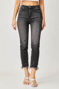 HIGH RISE FRAYED HEM JEANS