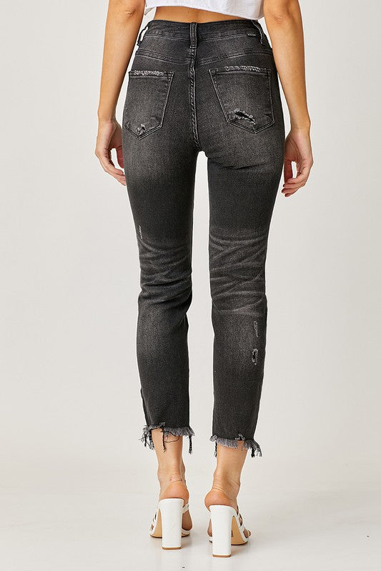 HIGH RISE FRAYED HEM JEANS