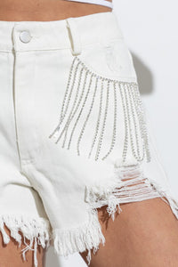 FRINGE RHINESTONE JEAN SHORTS