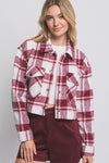 PLAID CROP BUTTON DOWN JACKET