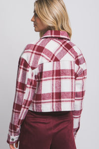 PLAID CROP BUTTON DOWN JACKET