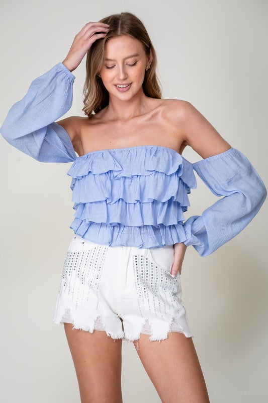 OFF SHOULDER RUFFLE TOP