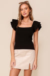 RUFFLE SLEEVE KNIT TOP