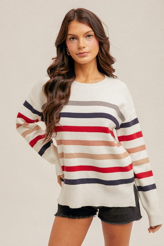 STRIPED CREW NECK SWEATER