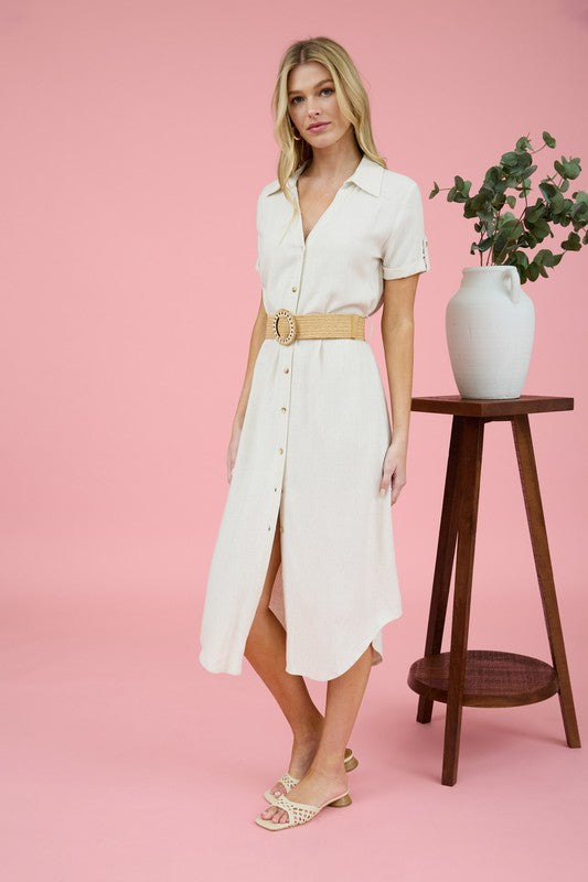 BUTTON DOWN MIDI DRESS