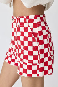 CHECKERED DENIM SHORTS