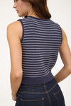 STRIPE RAW EDGE BUTTON DOWN CARDIGAN VEST