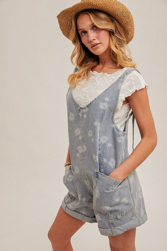 FLORAL DENIM OVERALL