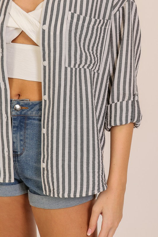 STRIPED BUTTON DOWN SHIRT