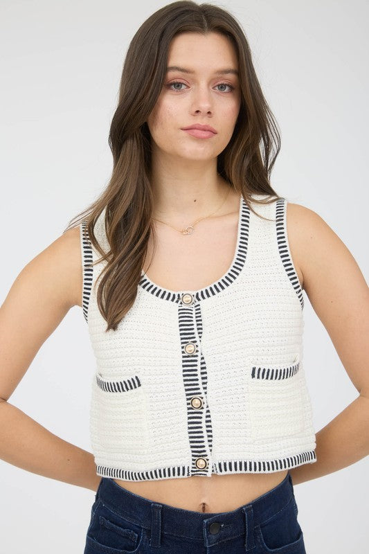 CROPPED BUTTON UP SWEATER VEST