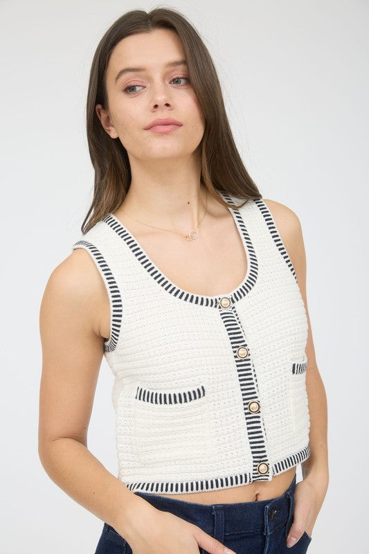 CROPPED BUTTON UP SWEATER VEST