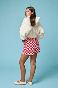 CHECKERED DENIM SHORTS