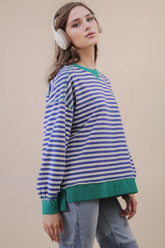 TWO-TONED STRIPED OVERSIZE TOP