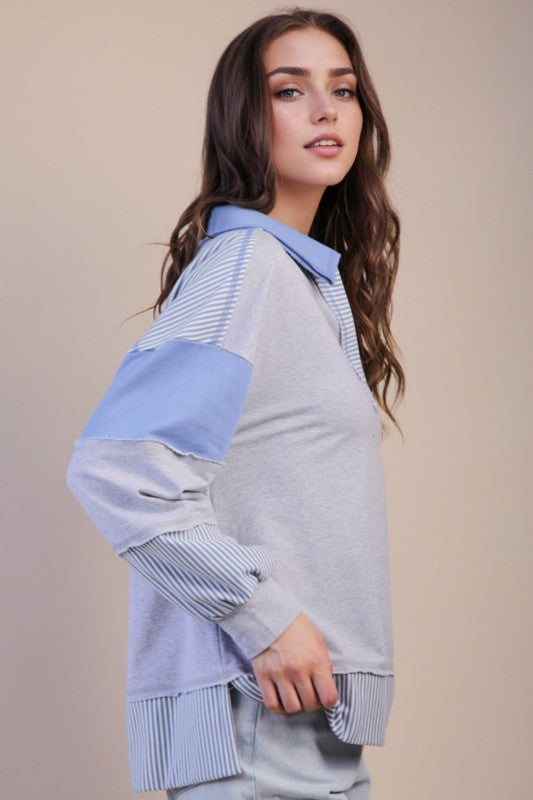 SOLID AND STRIPE KNIT TOP