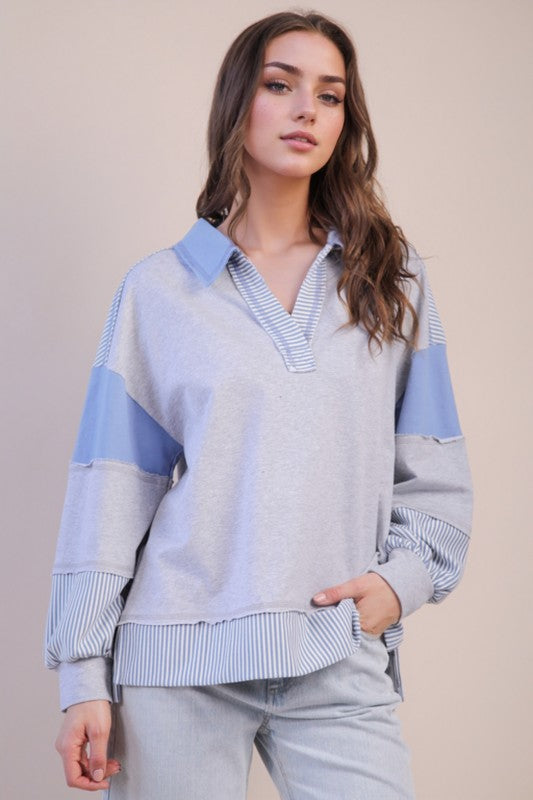 SOLID AND STRIPE KNIT TOP