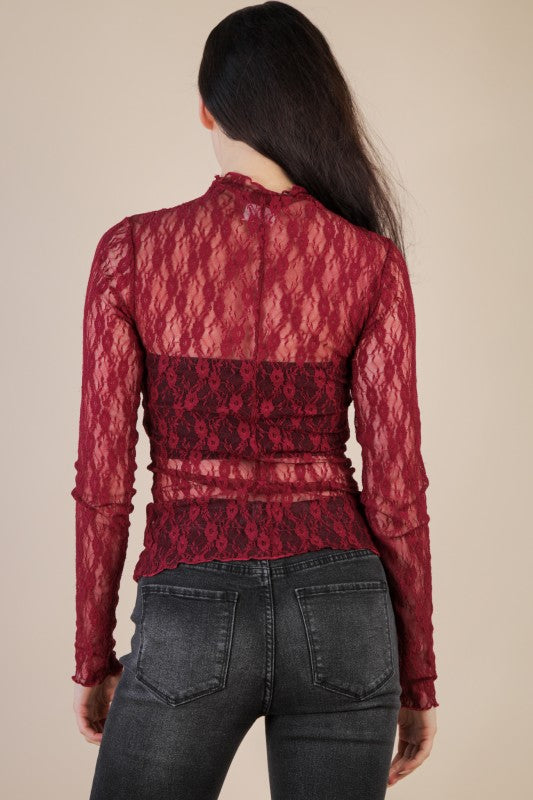 SHEER MESH LACE TOP