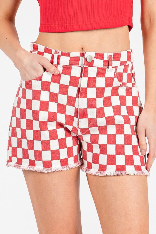 RED & WHITE CHECKERED SHORTS