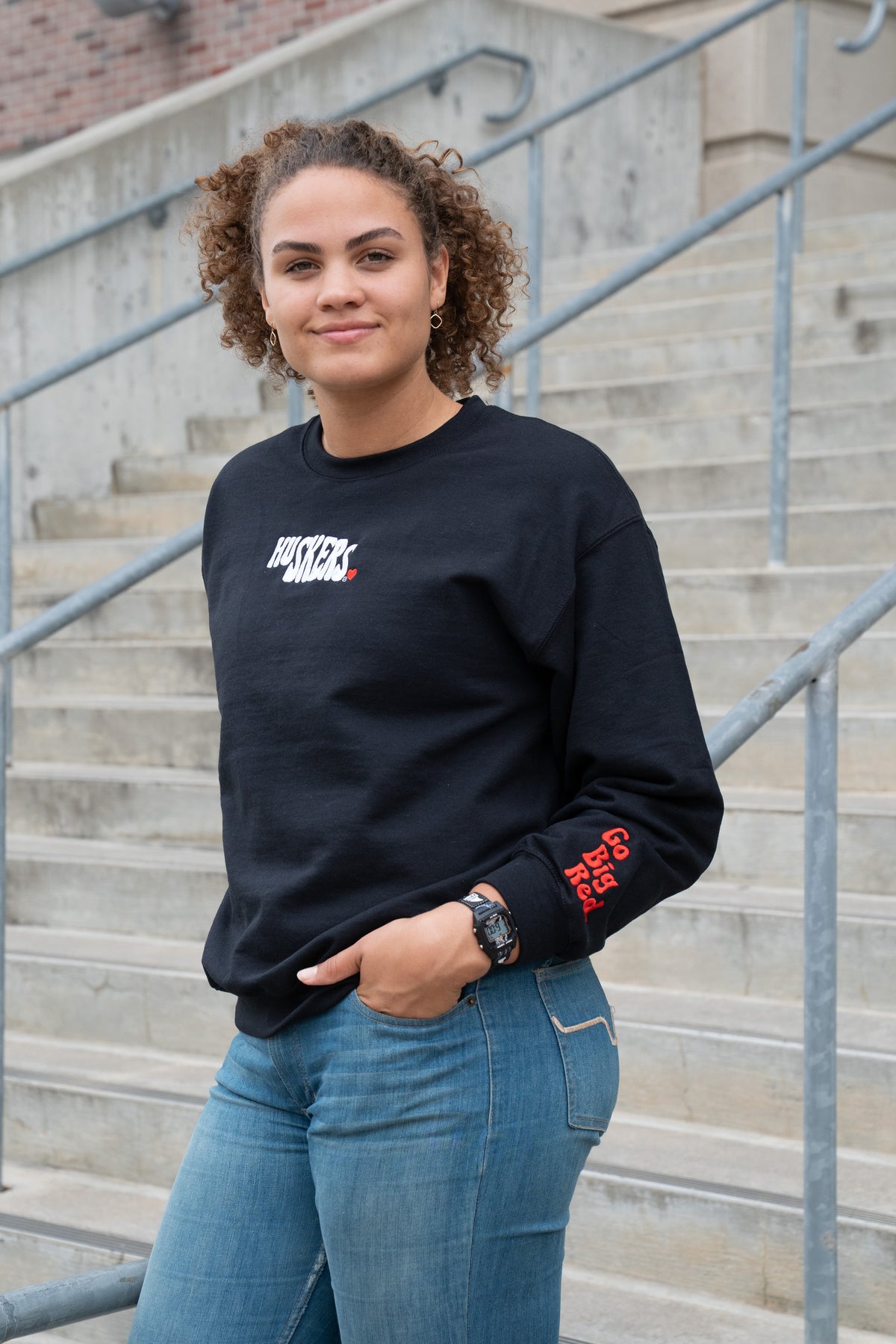HUSKERS STATE EMBROIDERED CREW