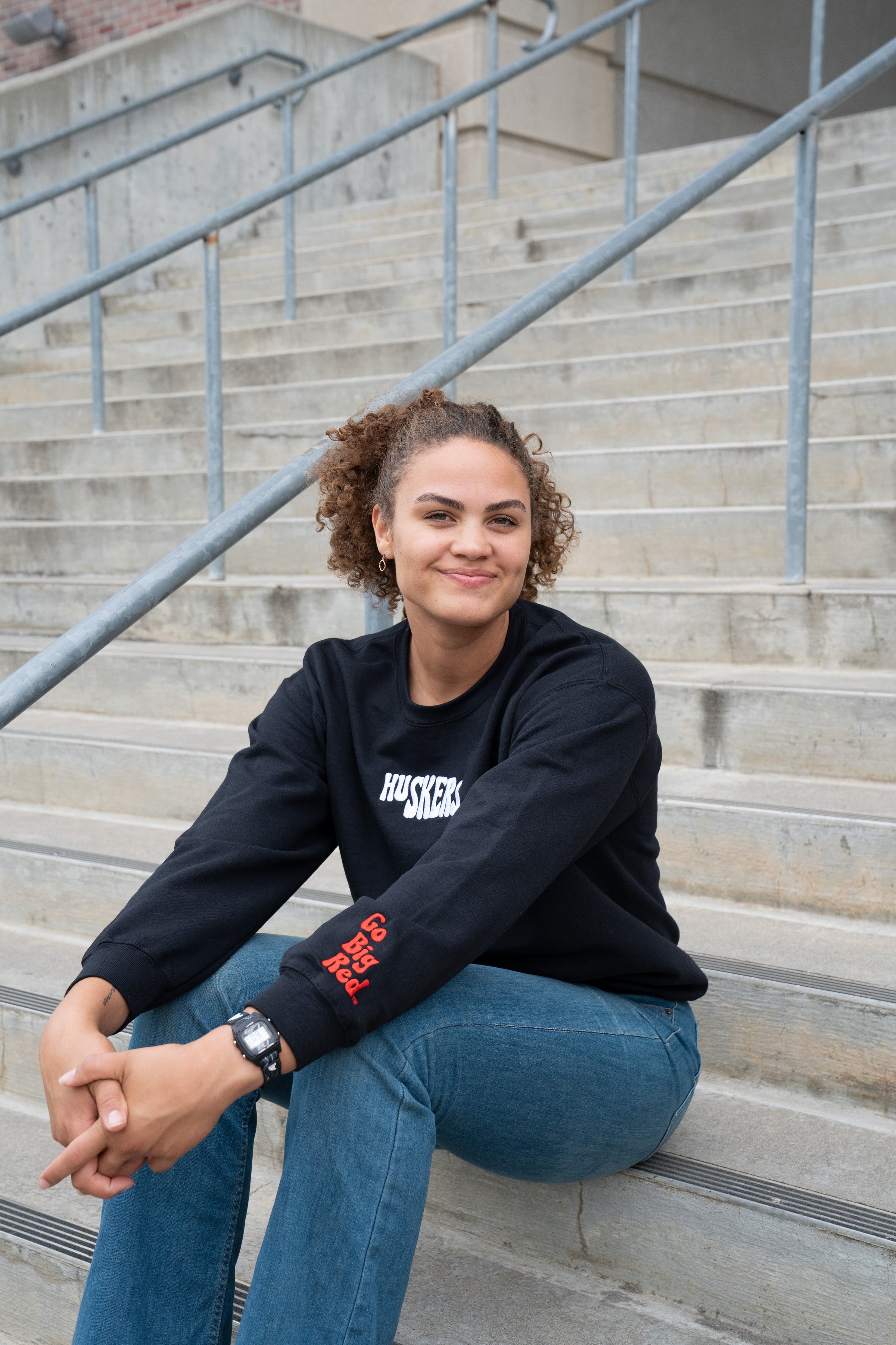 HUSKERS STATE EMBROIDERED CREW