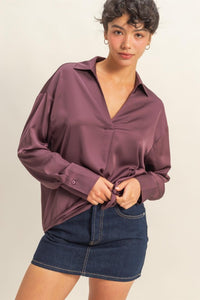 V-NECK SATIN BLOUSE