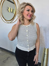 STRIPE RAW EDGE BUTTON DOWN CARDIGAN VEST