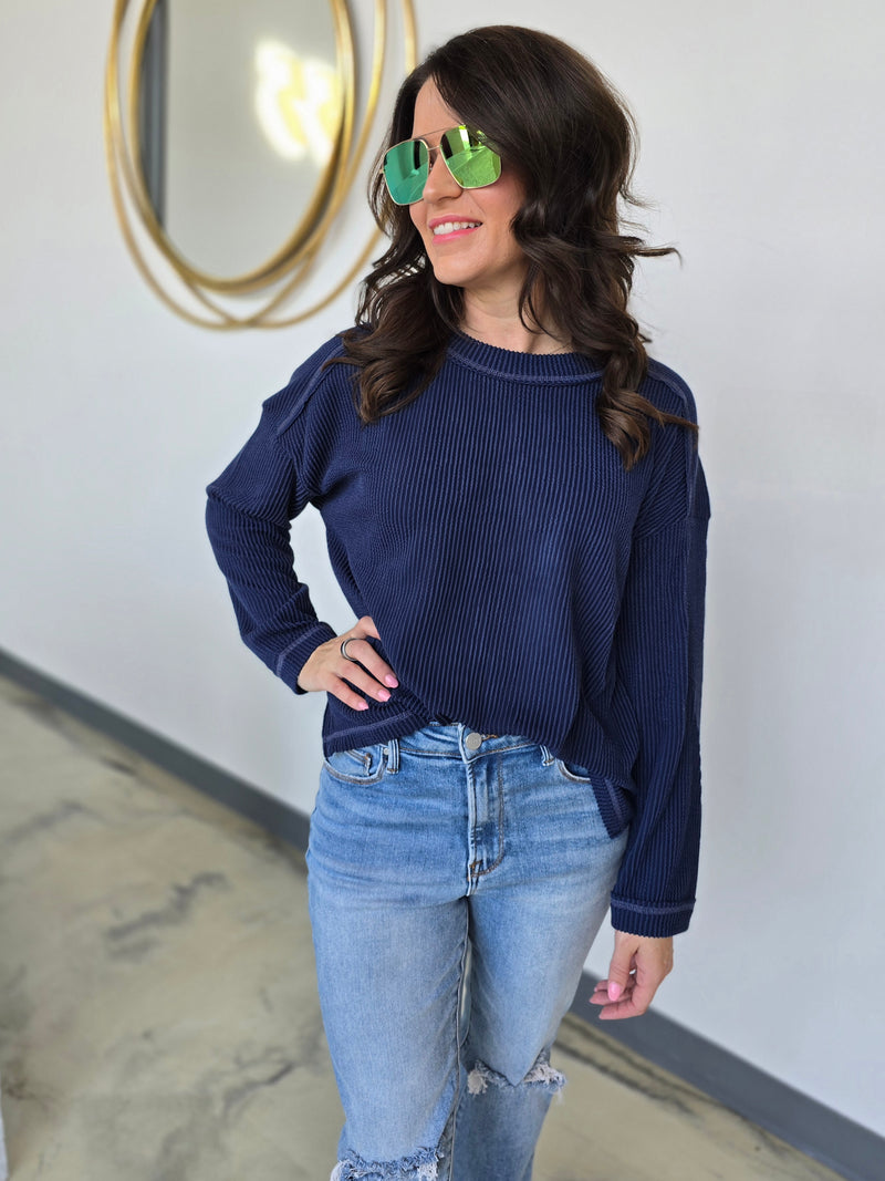 LONG SLEEVE RIBBED KNIT TOP