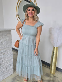 CHIFFON TIERED MIDI DRESS