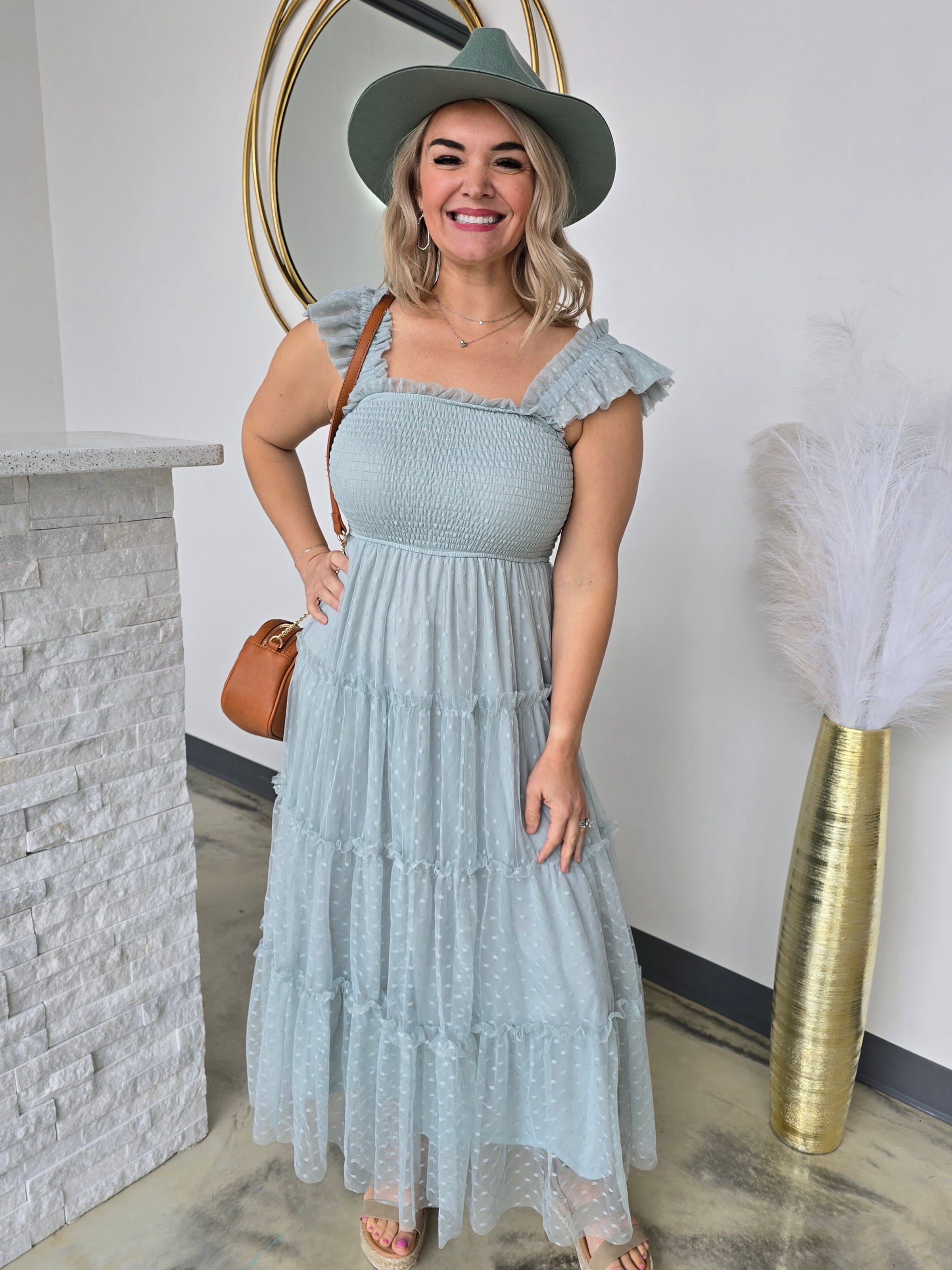 CHIFFON TIERED MIDI DRESS