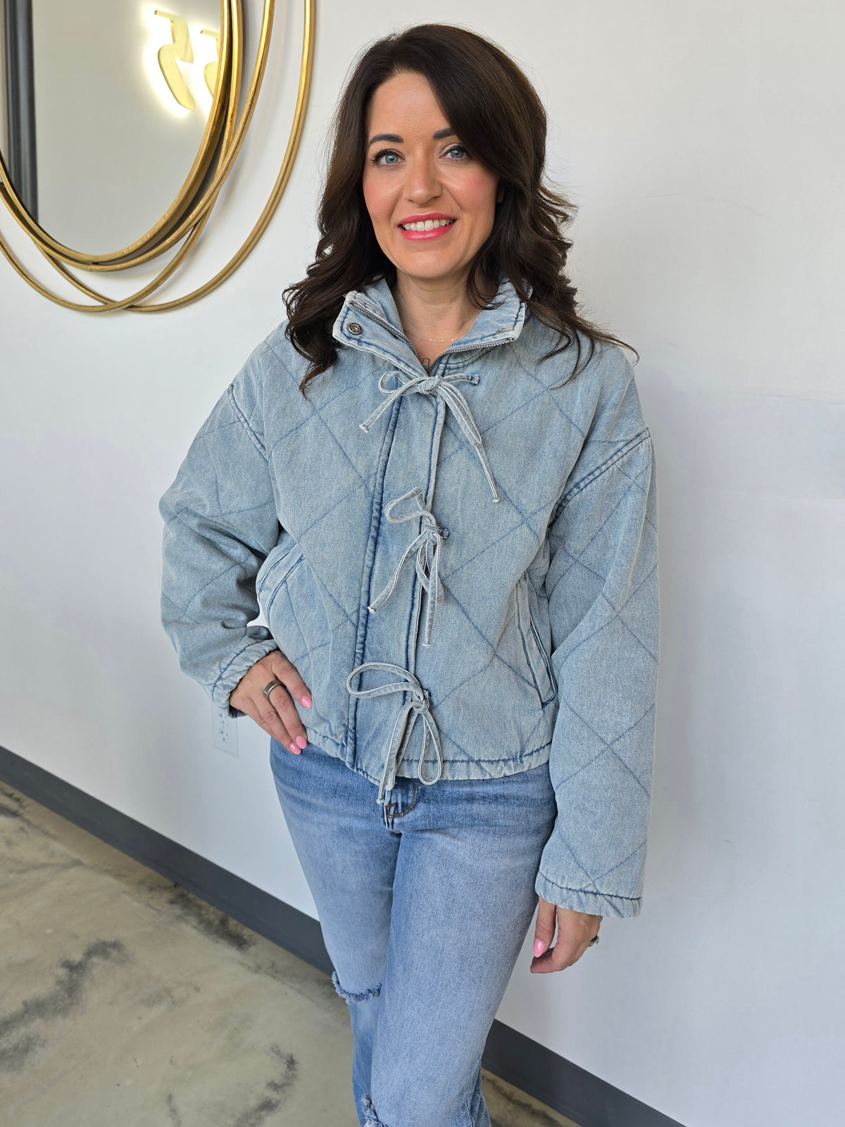 DENIM ZIP UP BOW JACKET