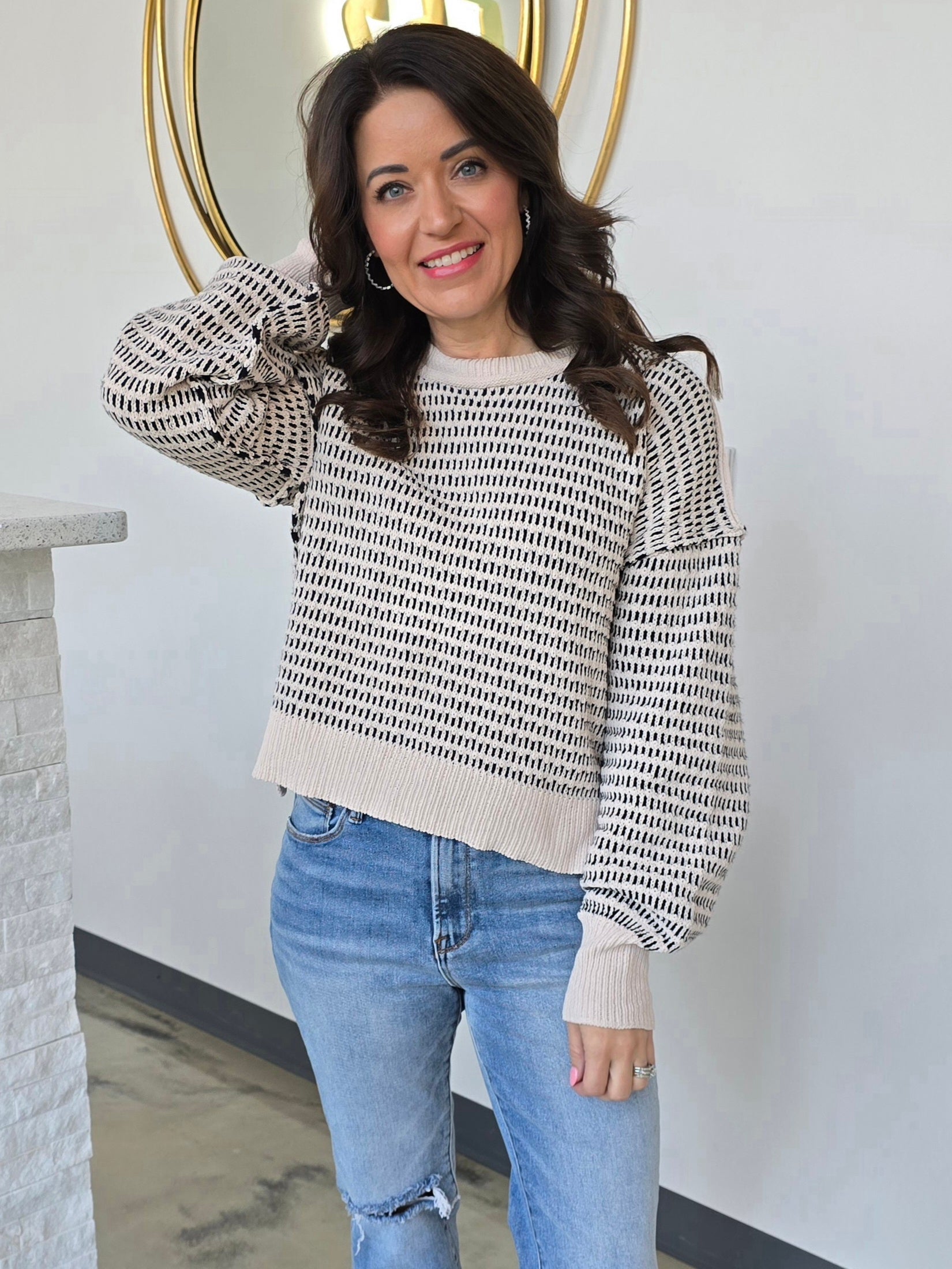 TWO TONE KNIT SWEATER