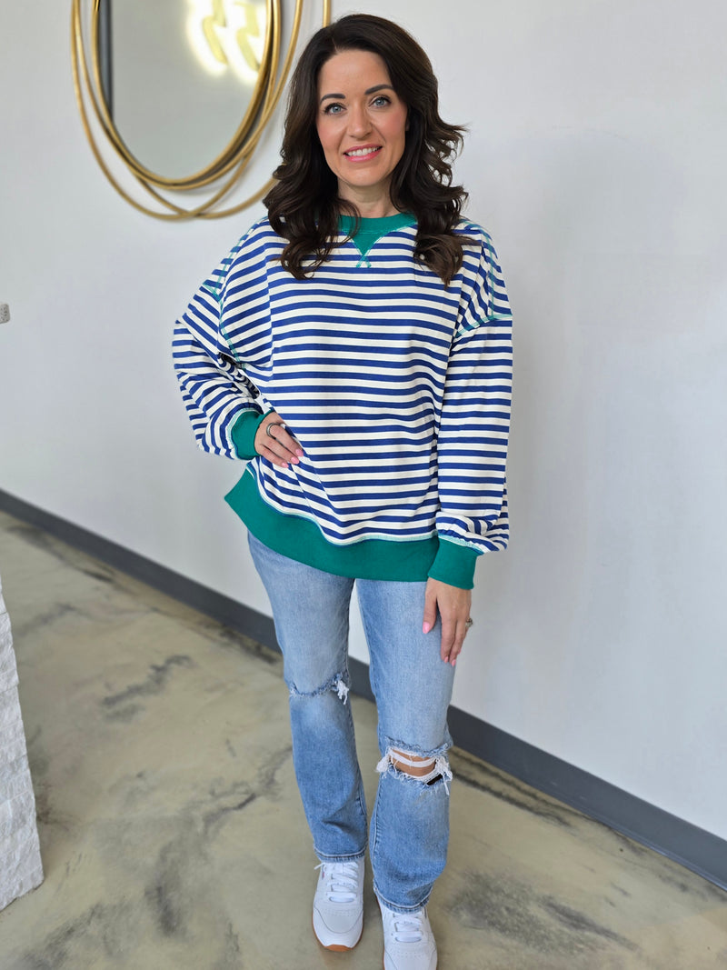 TWO-TONED STRIPED OVERSIZE TOP