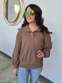 BUTTON UP WAFFLE SWEATER