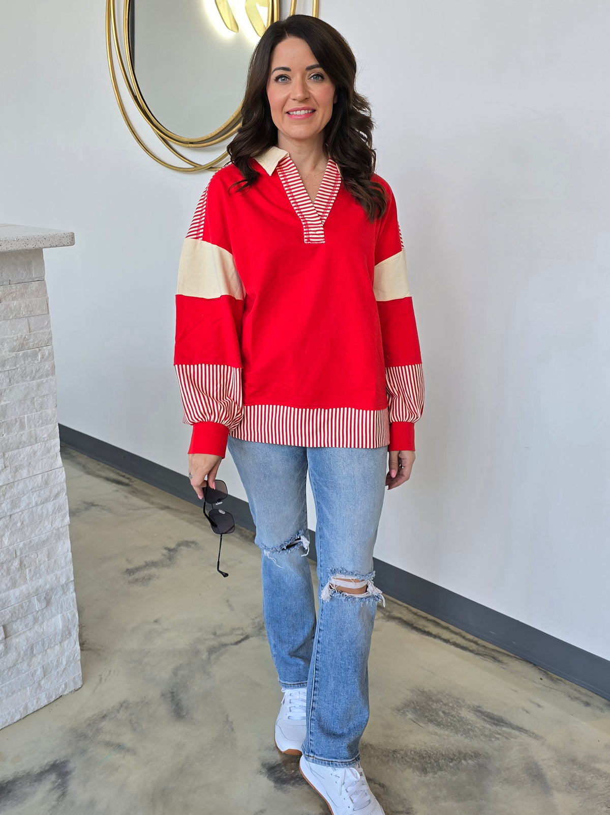 SOLID AND STRIPE KNIT TOP