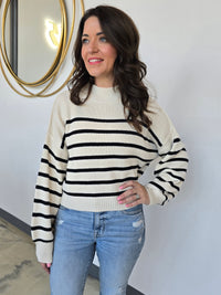 STRIPED MOCK NECK KNIT SWEATER