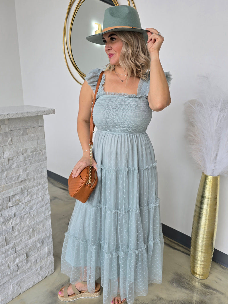 CHIFFON TIERED MIDI DRESS