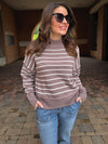 STRIPED MOCK NECK KNIT SWEATER