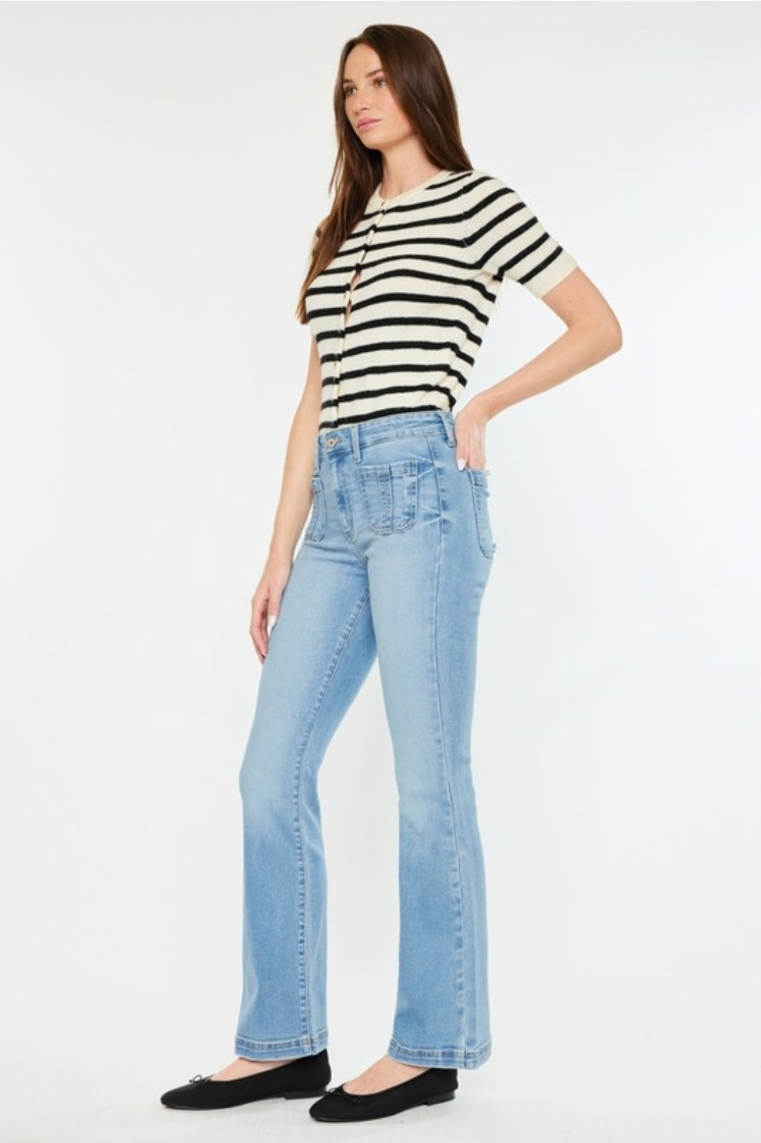 HIGH RISE PATCH POCKET JEANS