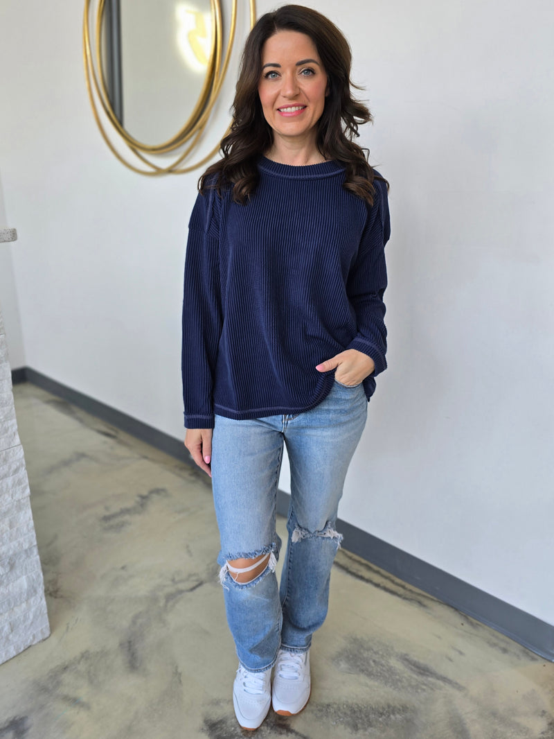 LONG SLEEVE RIBBED KNIT TOP