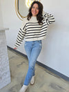 STRIPED MOCK NECK KNIT SWEATER