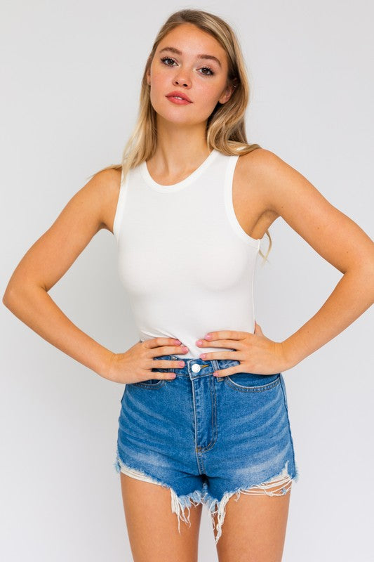 RIBBED WHITE BODYSUIT