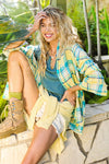 YELLOW AND BLUE PLAID BUTTON UP