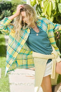 YELLOW AND BLUE PLAID BUTTON UP