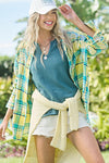 YELLOW AND BLUE PLAID BUTTON UP