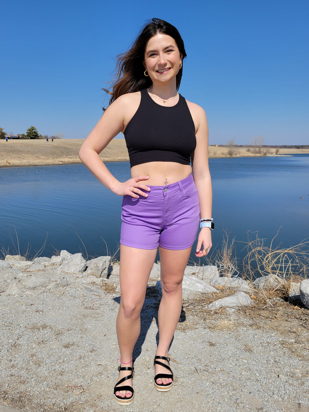 LAVENDER HIGH RISE JEAN SHORTS