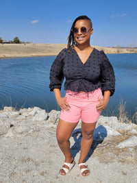CORAL HIGH RISE JEAN SHORTS
